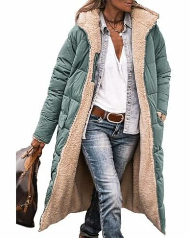 Frida | Cozy Long Padded Coat with Teddy Lining and Hood