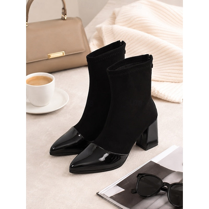 Lucia | Stylish Cap-Toe Chunky Heel Ankle Booties