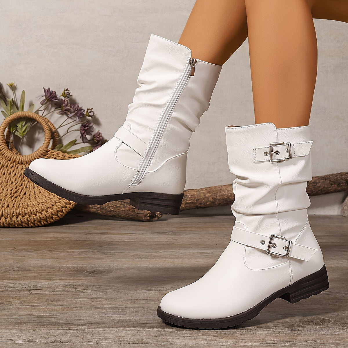 Margaux | Mid-Calf Slouch Buckle Boots