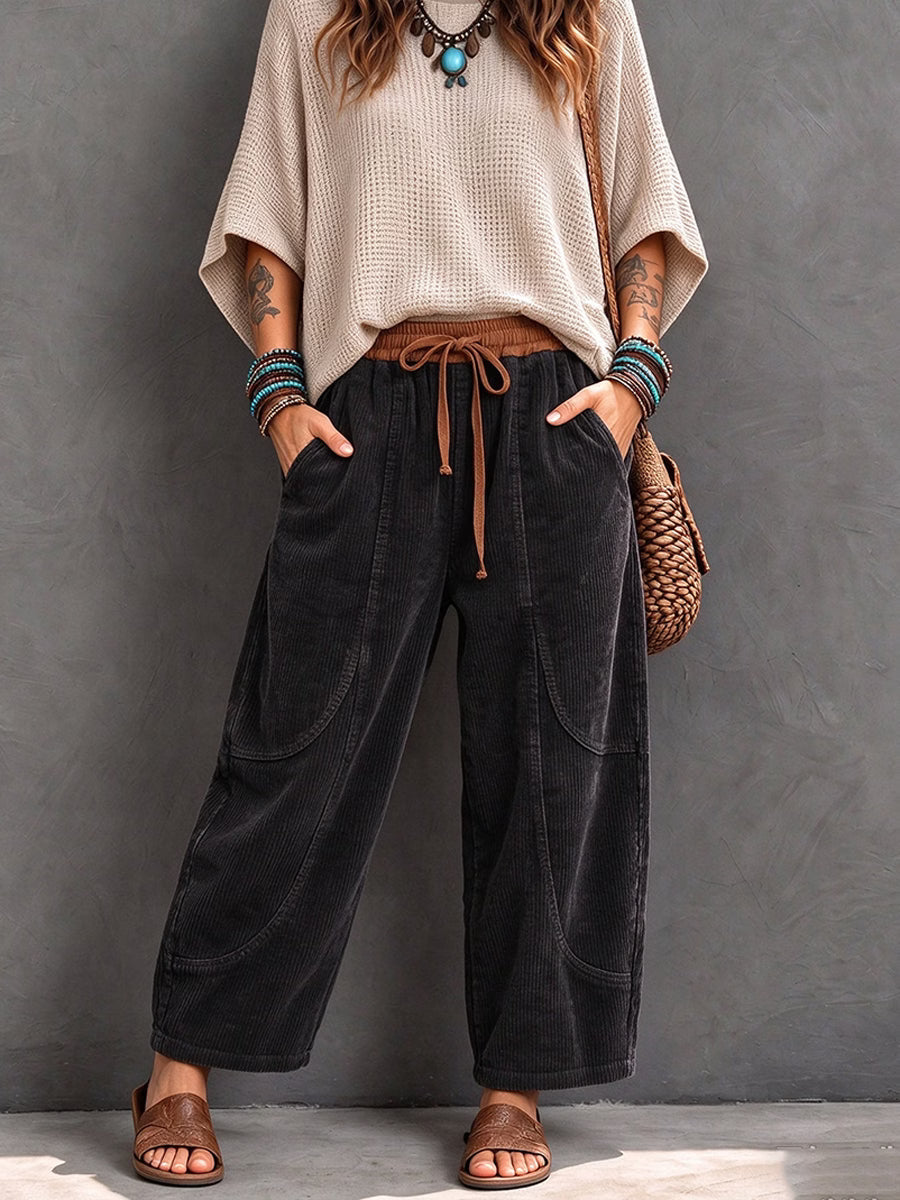 Women's Elastic-Waist Corduroy Harem Pants