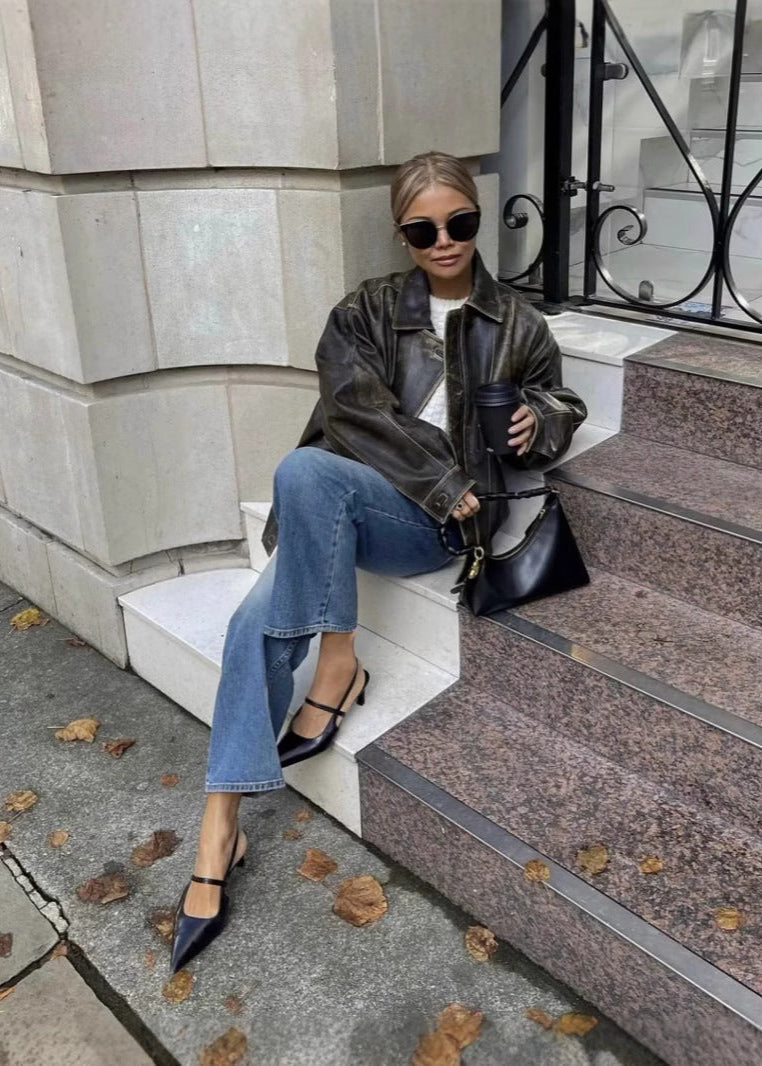 Oversized Women's Bomber Jacket with Distressed Finish
