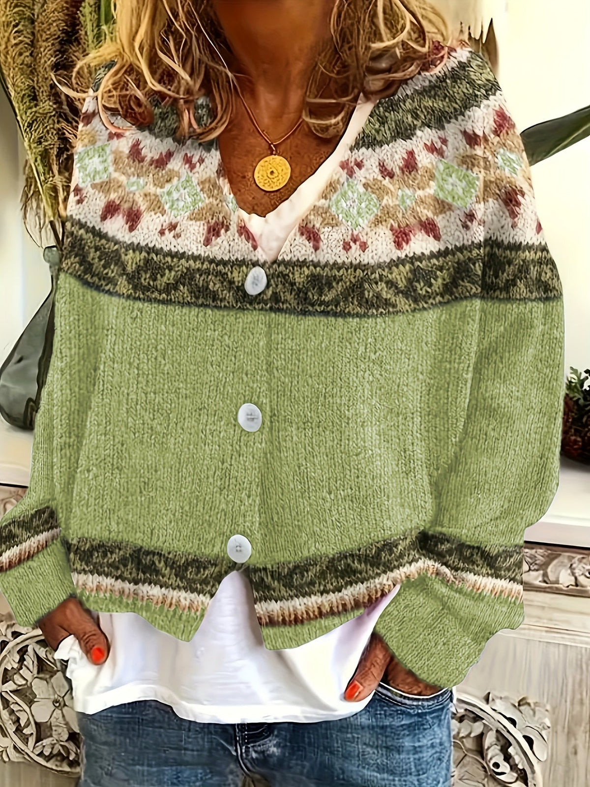 Fiona | Stylish Patterned Button-Up Cardigan