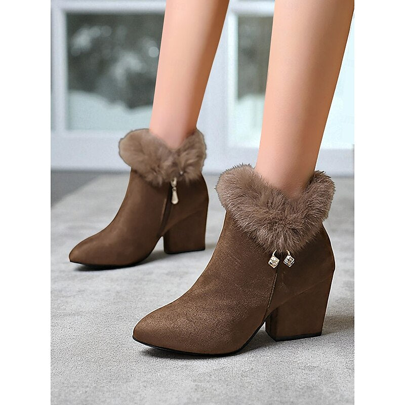 Pearl | Ankle Boots with Fur-Trimmed Block Heels