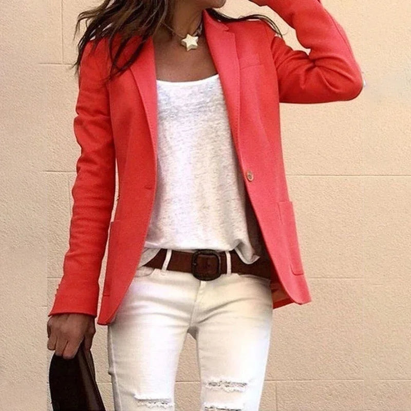 Ladies Blazer with Classic Lapels and Functional Pockets