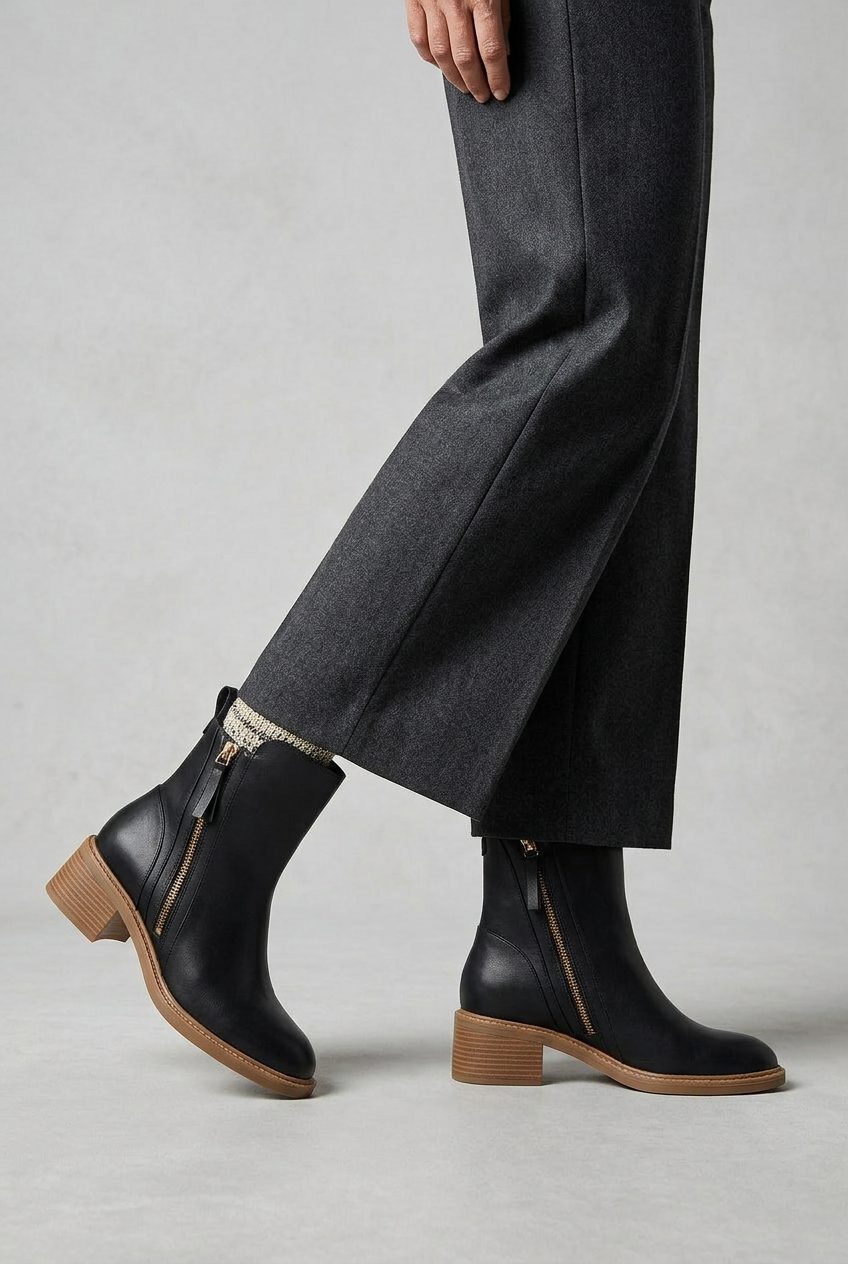 Women's Zip-Up Block Heel Ankle Boots