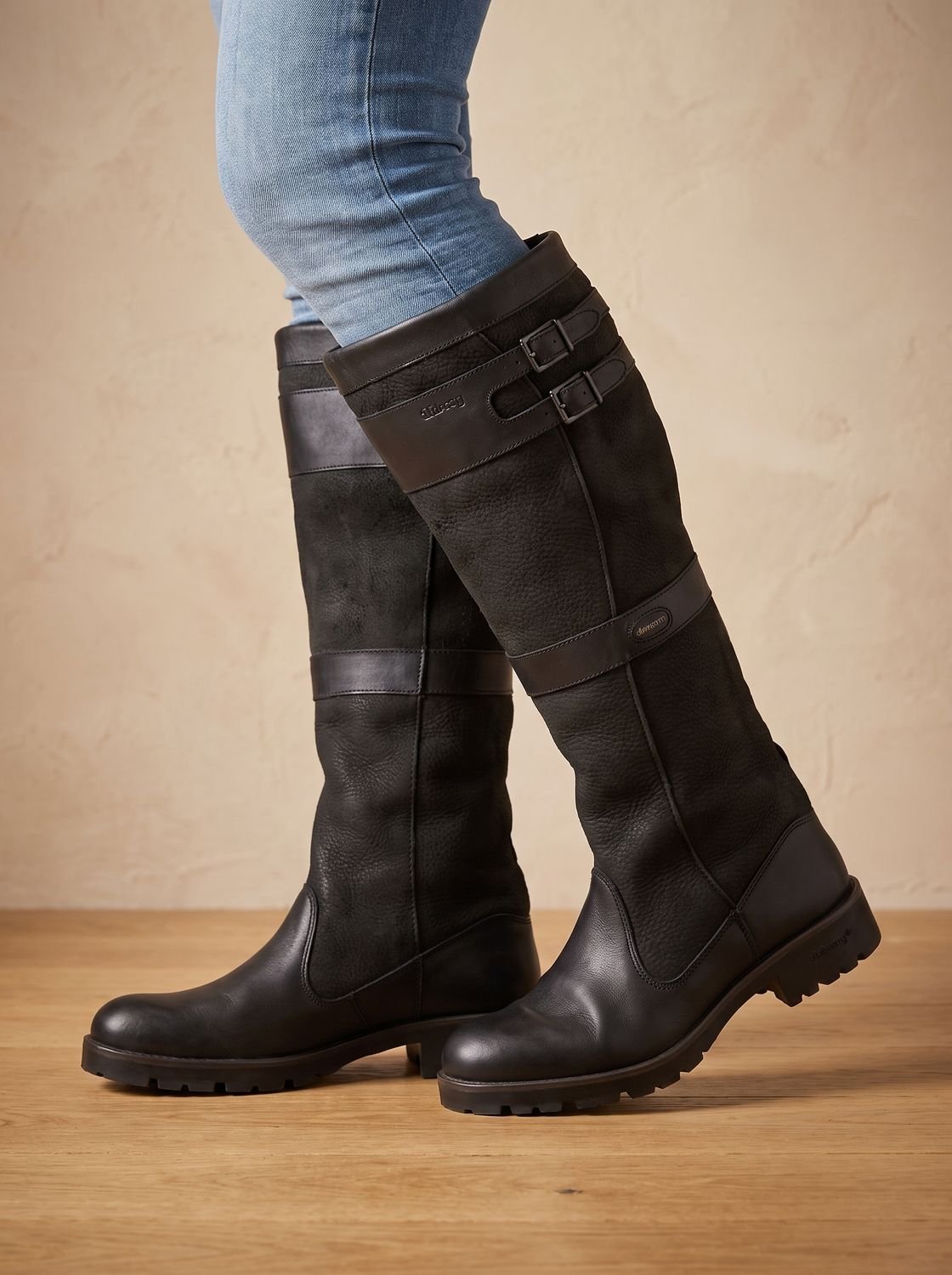 Women's Waterproof Knee-High No-Zip Boots with Double Buckle Detail