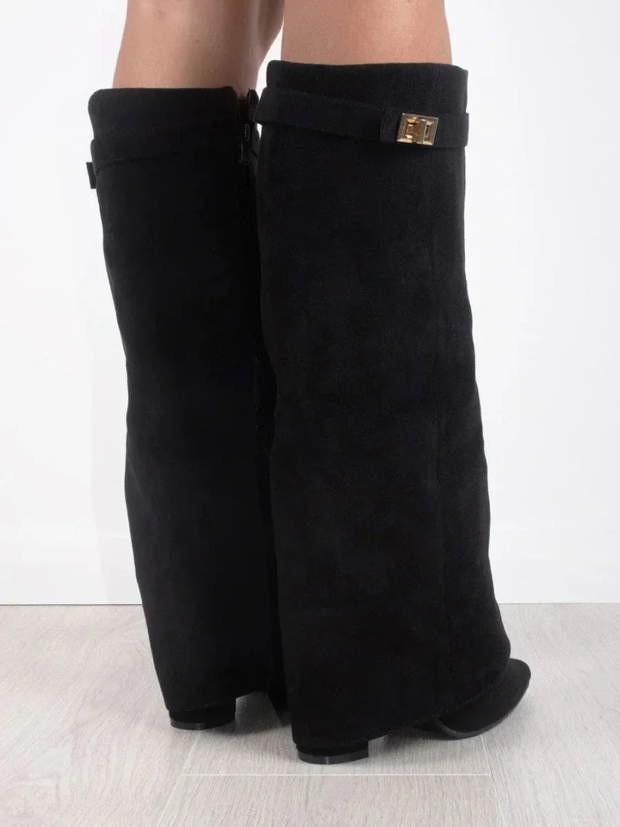 High PU suede boots with metal buckle for women