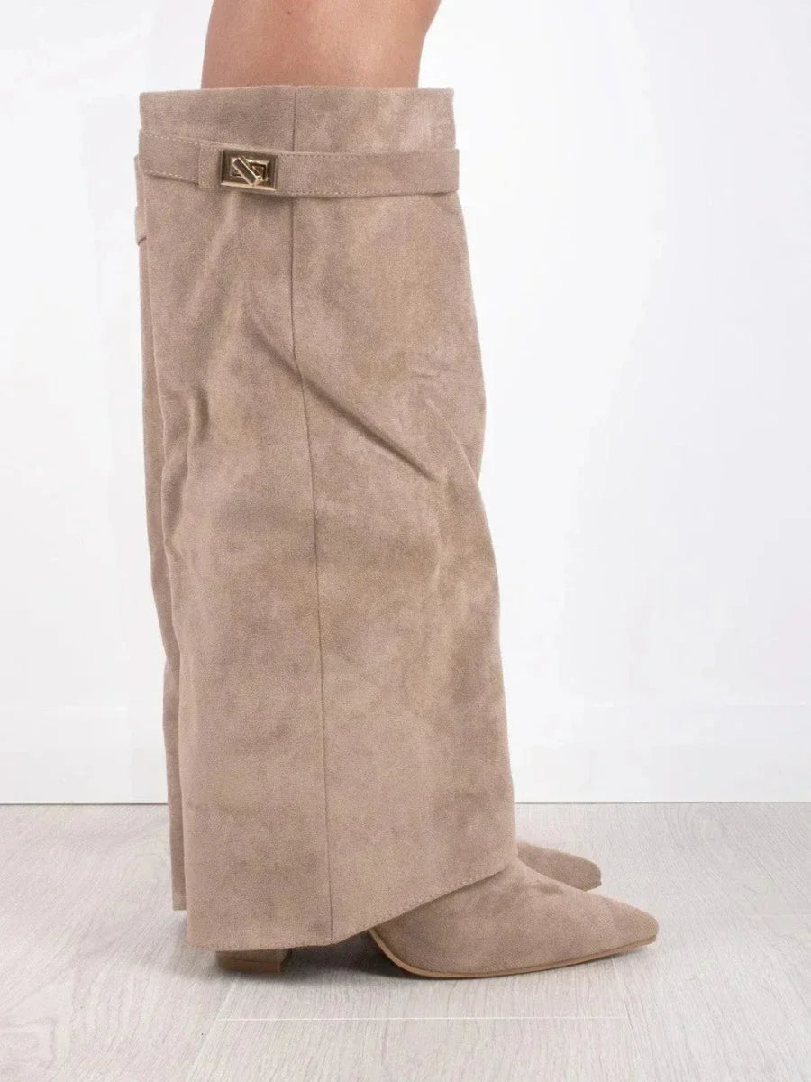 High PU suede boots with metal buckle for women
