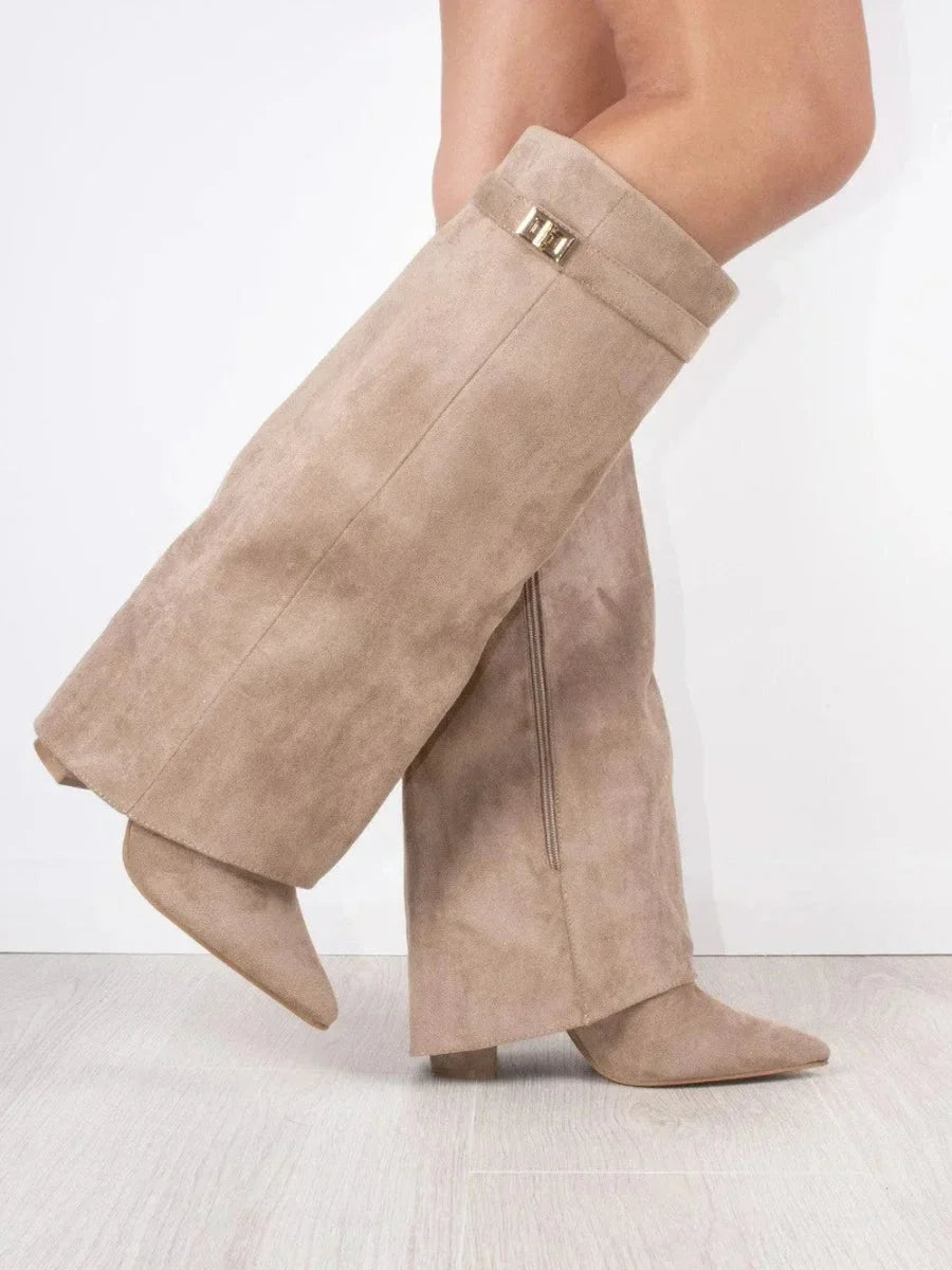 High PU suede boots with metal buckle for women