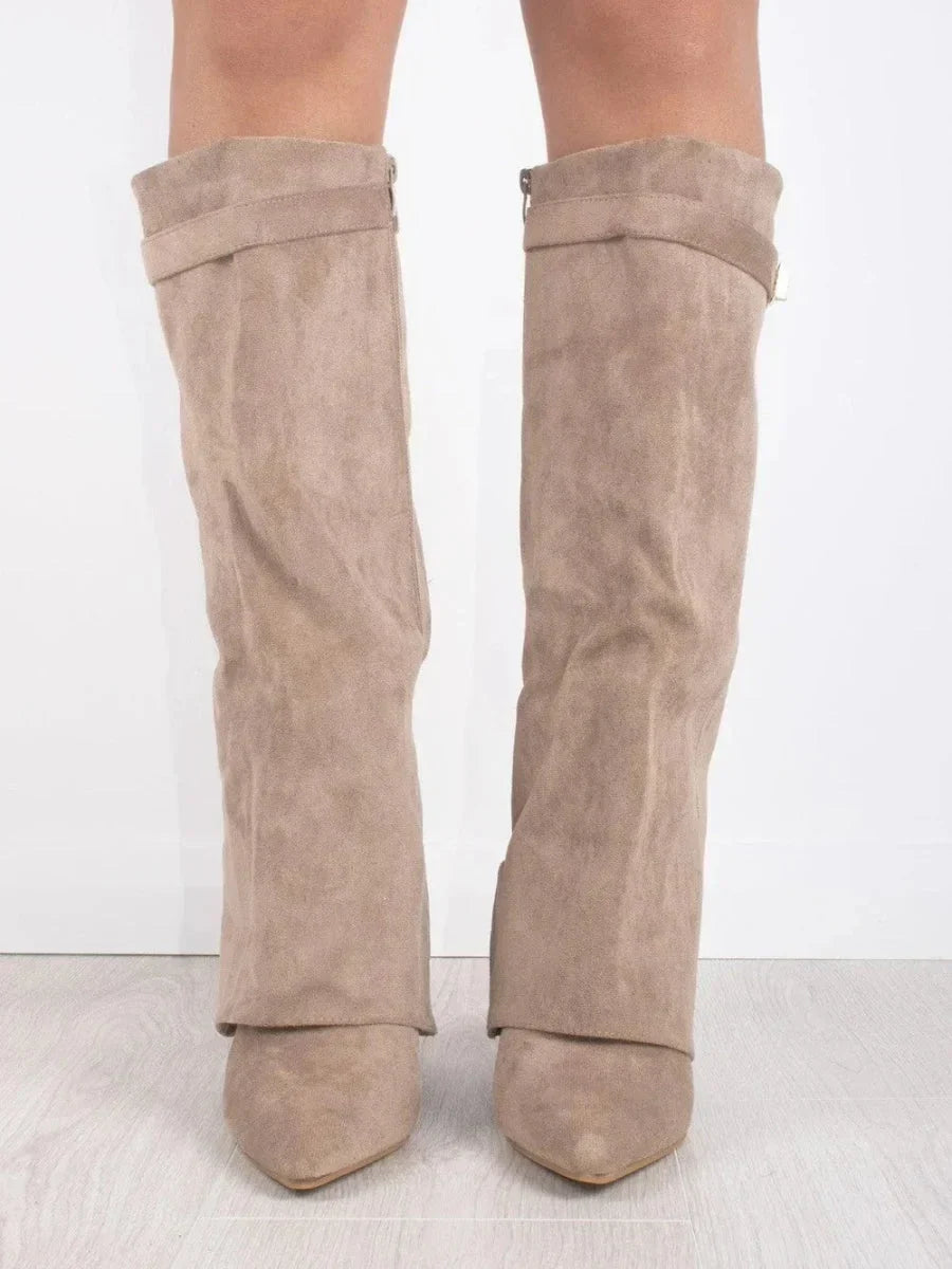 High PU suede boots with metal buckle for women