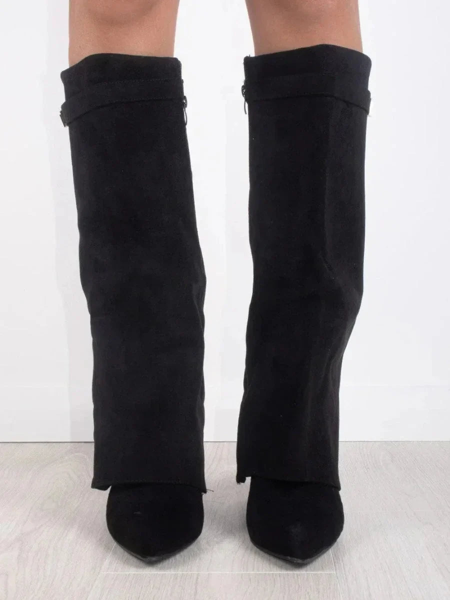 High PU suede boots with metal buckle for women