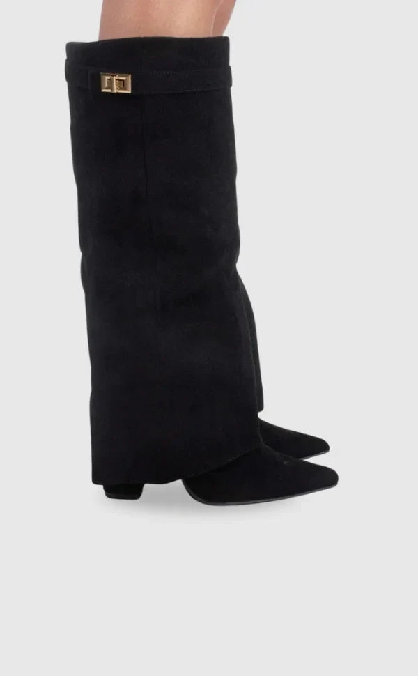 High PU suede boots with metal buckle for women