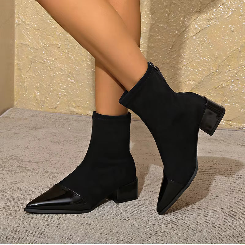 Ladies' Suede Block Heel Ankle Boots Details Elegant