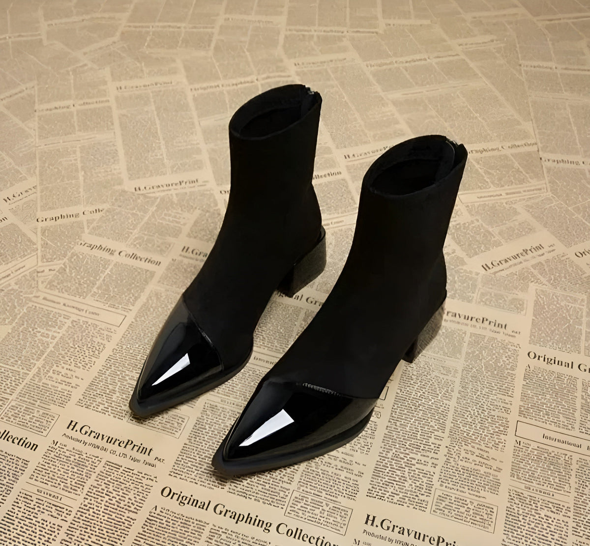 Ladies' Suede Block Heel Ankle Boots Details Elegant