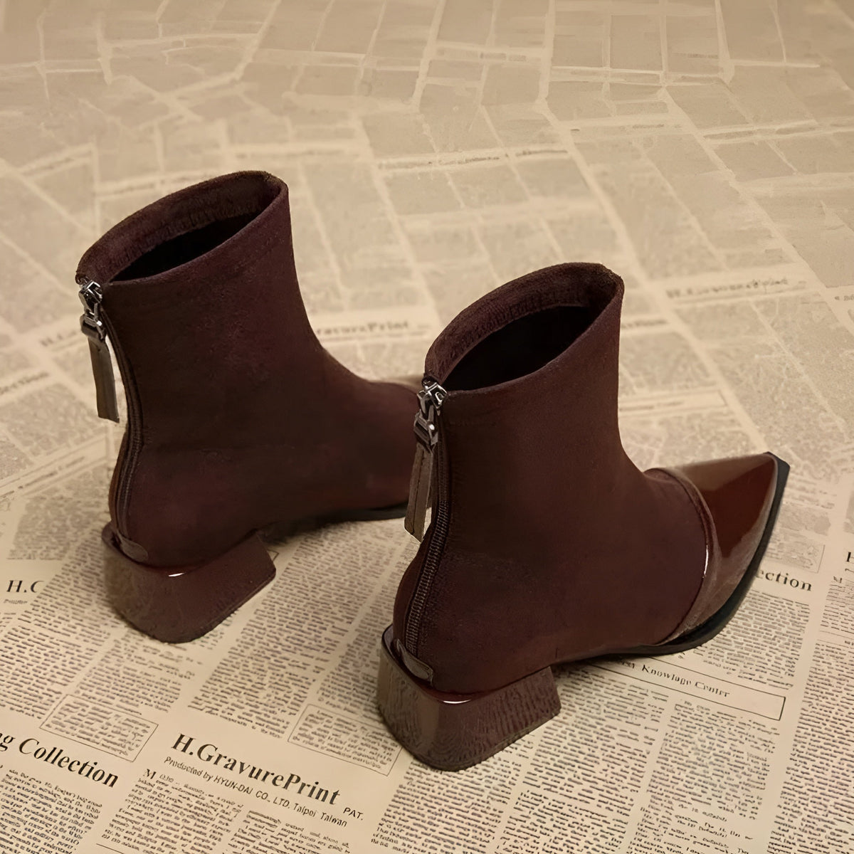 Ladies' Suede Block Heel Ankle Boots Details Elegant