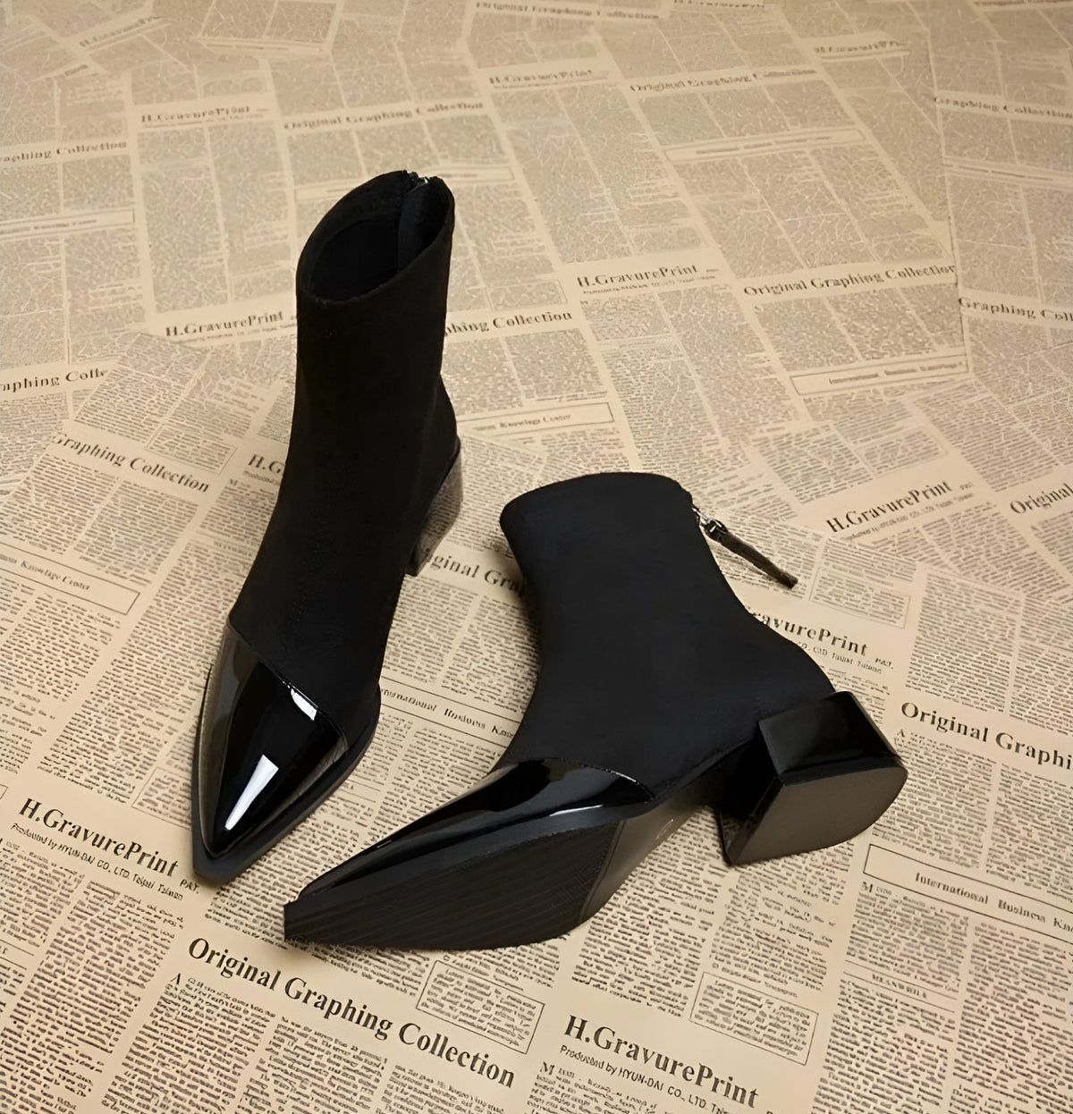 Ladies' Suede Block Heel Ankle Boots Details Elegant