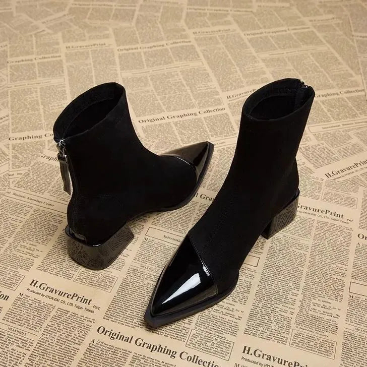 Ladies' Suede Block Heel Ankle Boots Details Elegant