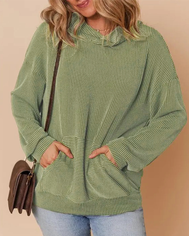Casual Striped Hooded Sweatshirt with Pockets