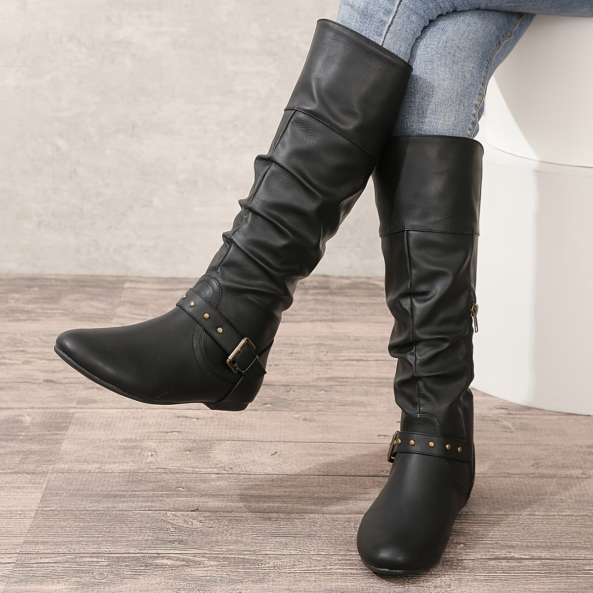 Tara | Tall Slouchy Buckle Boots