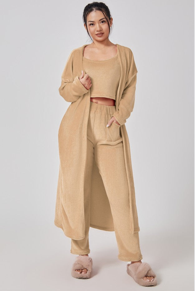 Emma | Cozy Loungewear Set – Top, Wide-Leg Trousers, and Long Cardigan