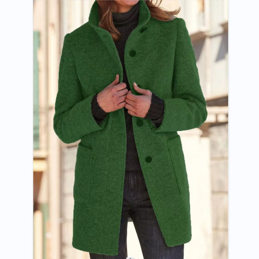Maja Women's Slim Fit Coat with Stand Collar, Buttons, and Pockets