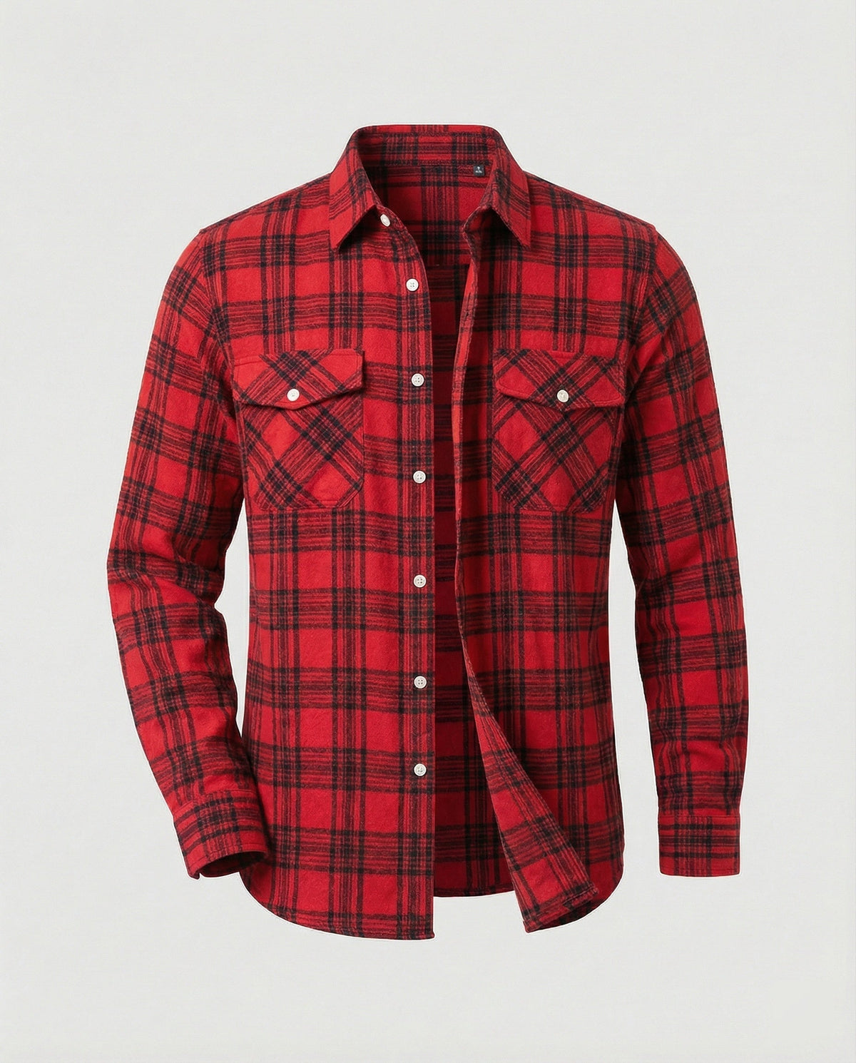 Men's Long Sleeve Flannel Shirt with Check Pattern and Chest Pockets