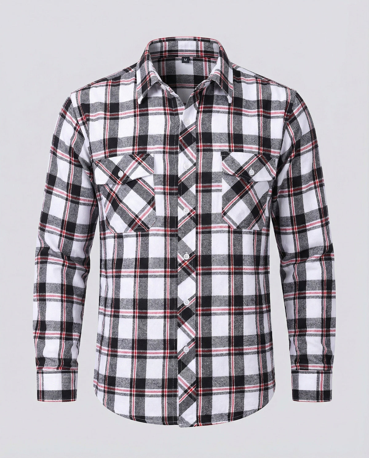 Men's Long Sleeve Flannel Shirt with Check Pattern and Chest Pockets