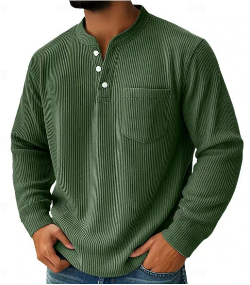 Men's Waffle Knit Thermal Henley T-Shirt with Raised Collar, Chest Pocket, and Cozy Ribbed Fit