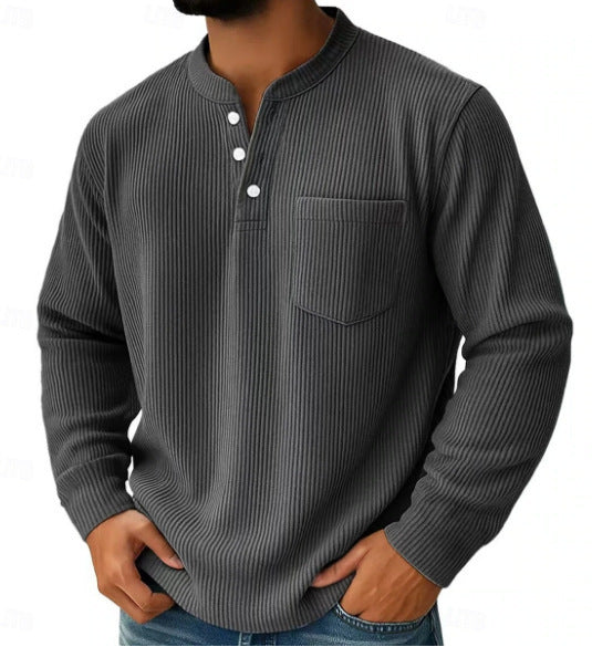 Men's Waffle Knit Thermal Henley T-Shirt with Raised Collar, Chest Pocket, and Cozy Ribbed Fit