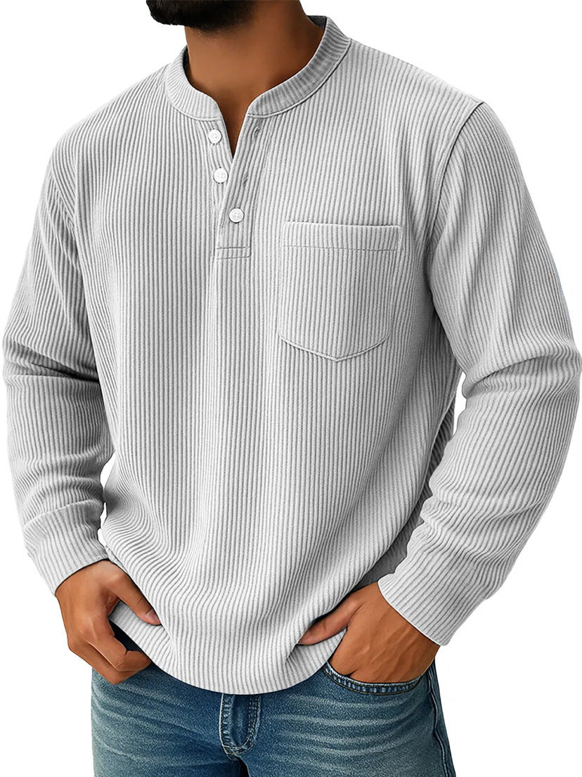 Men's Waffle Knit Thermal Henley T-Shirt with Raised Collar, Chest Pocket, and Cozy Ribbed Fit