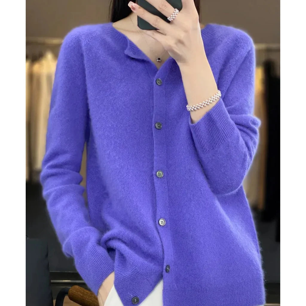 Cardigan for Women with Button Closure and Round Neck