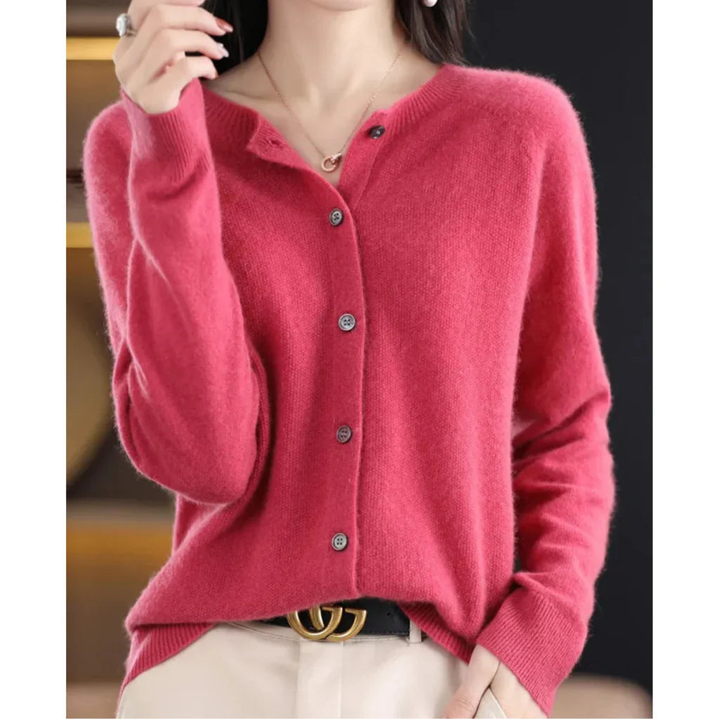 Cardigan for Women with Button Closure and Round Neck