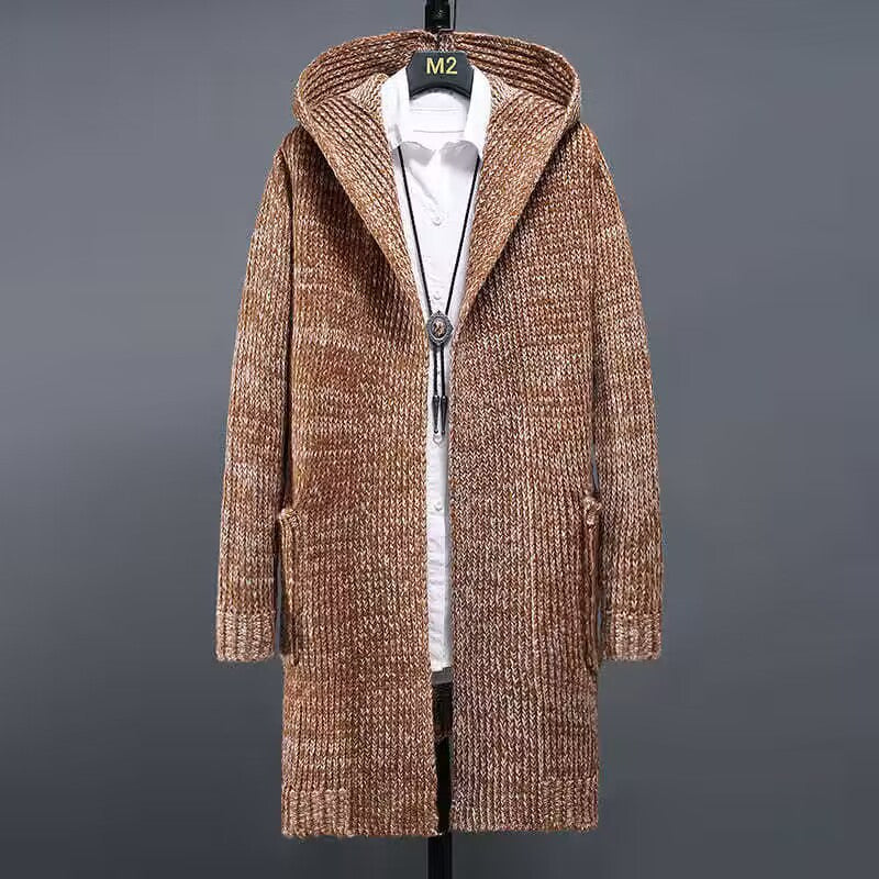 Men's Wool Knitted Gilet with Hood and Ribbed Cuffs