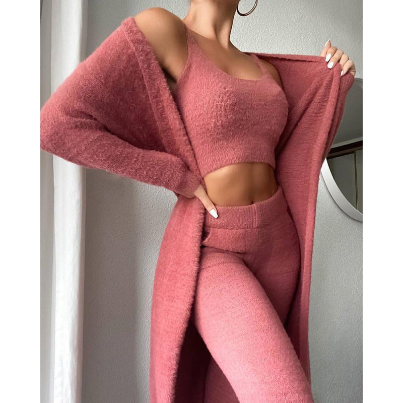 Emma | Cozy Loungewear Set – Top, Wide-Leg Trousers, and Long Cardigan