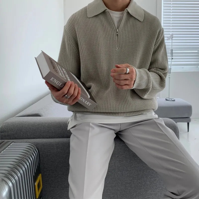 Classic Knitted Zip Jumper for Men with Relaxed Fit