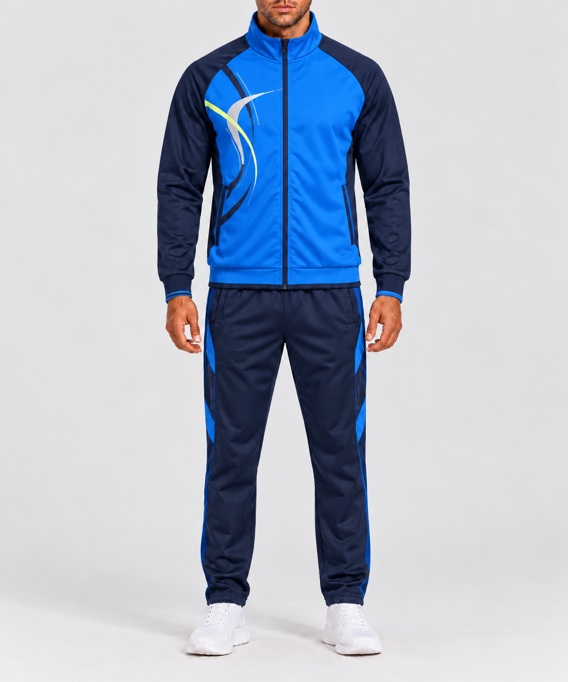 Men's Sports Set with Print, Mandarin Collar and Zip
