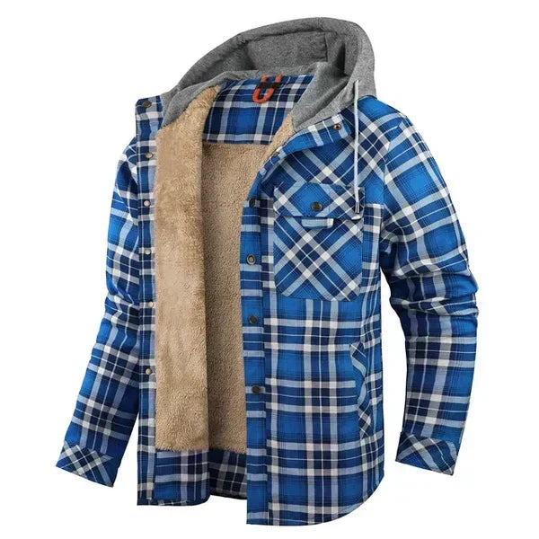 Men's Checked Hooded Jacket with Cozy Sherpa Lining