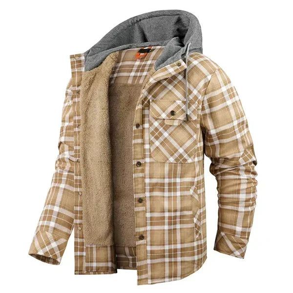 Men's Checked Hooded Jacket with Cozy Sherpa Lining
