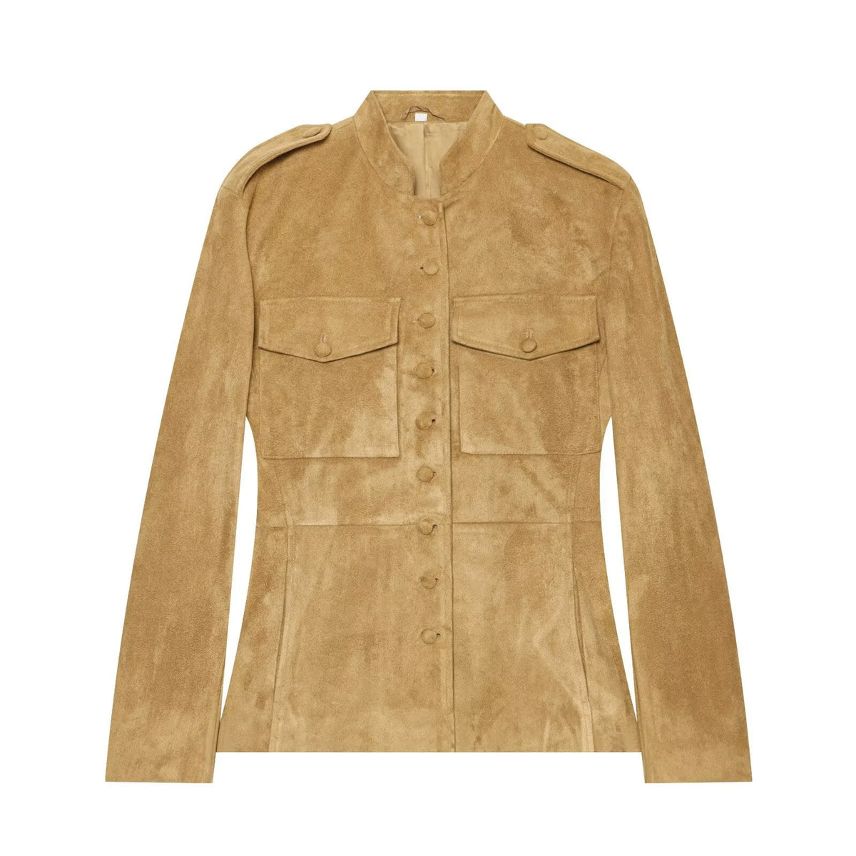 Women's High Collar Suede Jacket in Military Style