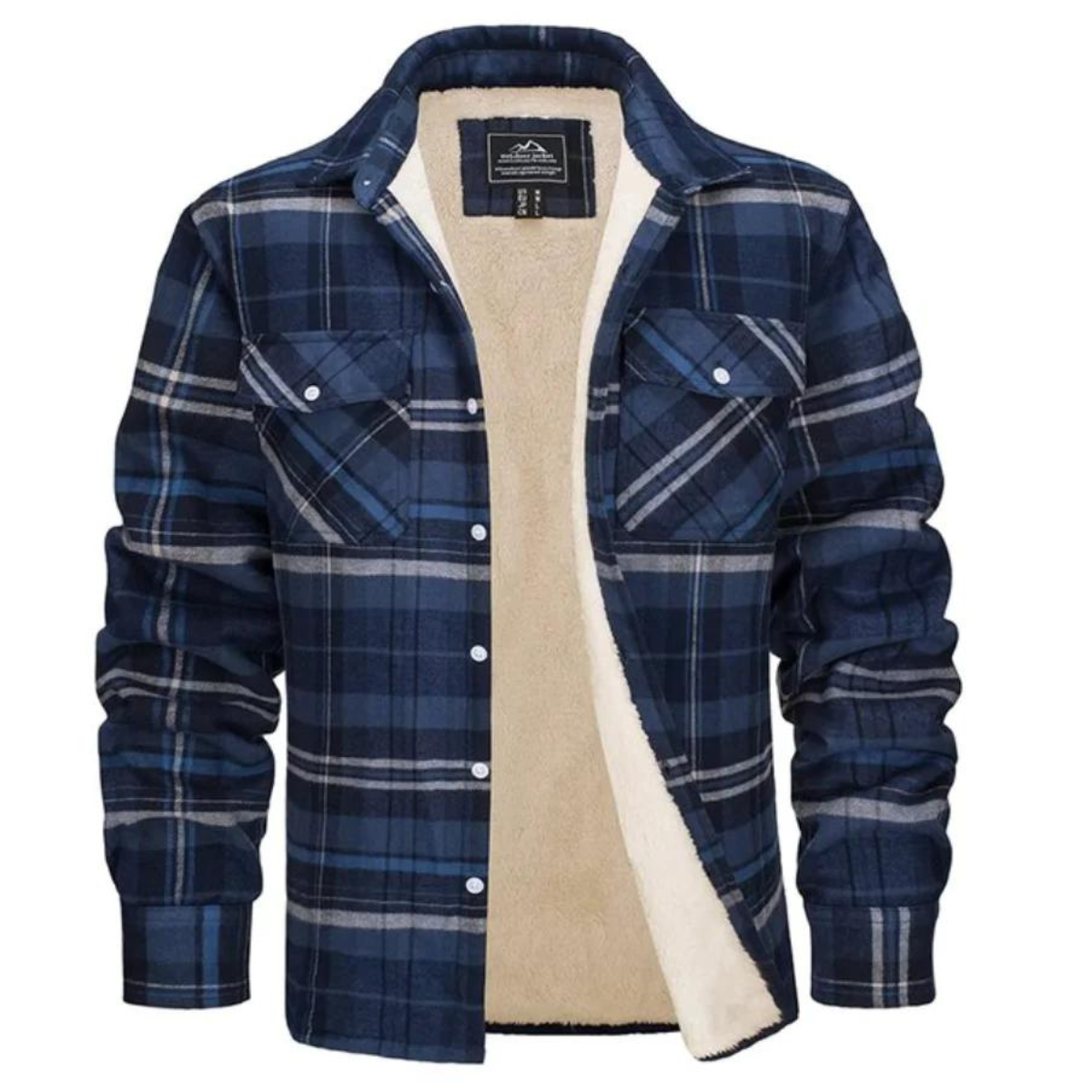 Men's Plaid Winter Jacket with Fleece Lining and Button Closure