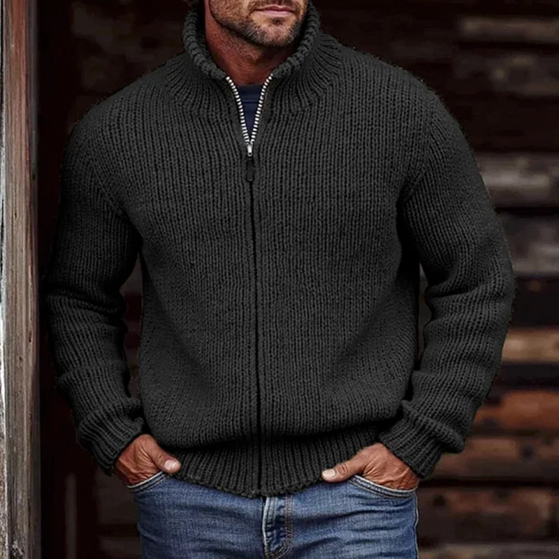 Men's High Collar Full-Zip Thick Knit Jacket