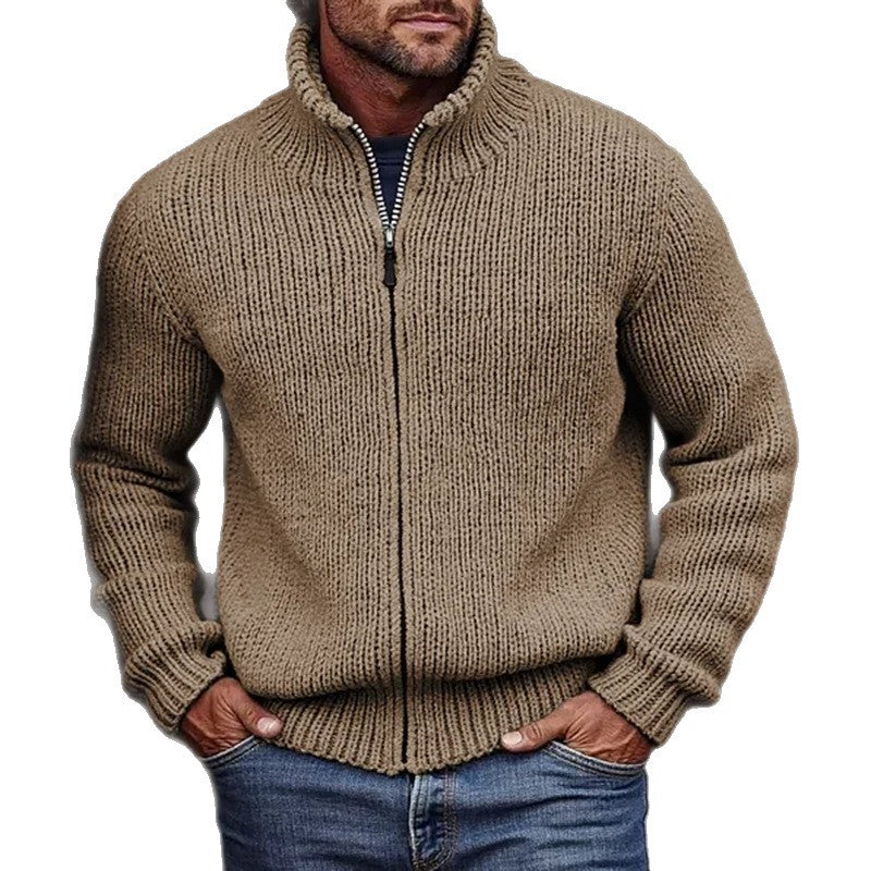 Men's High Collar Full-Zip Thick Knit Jacket