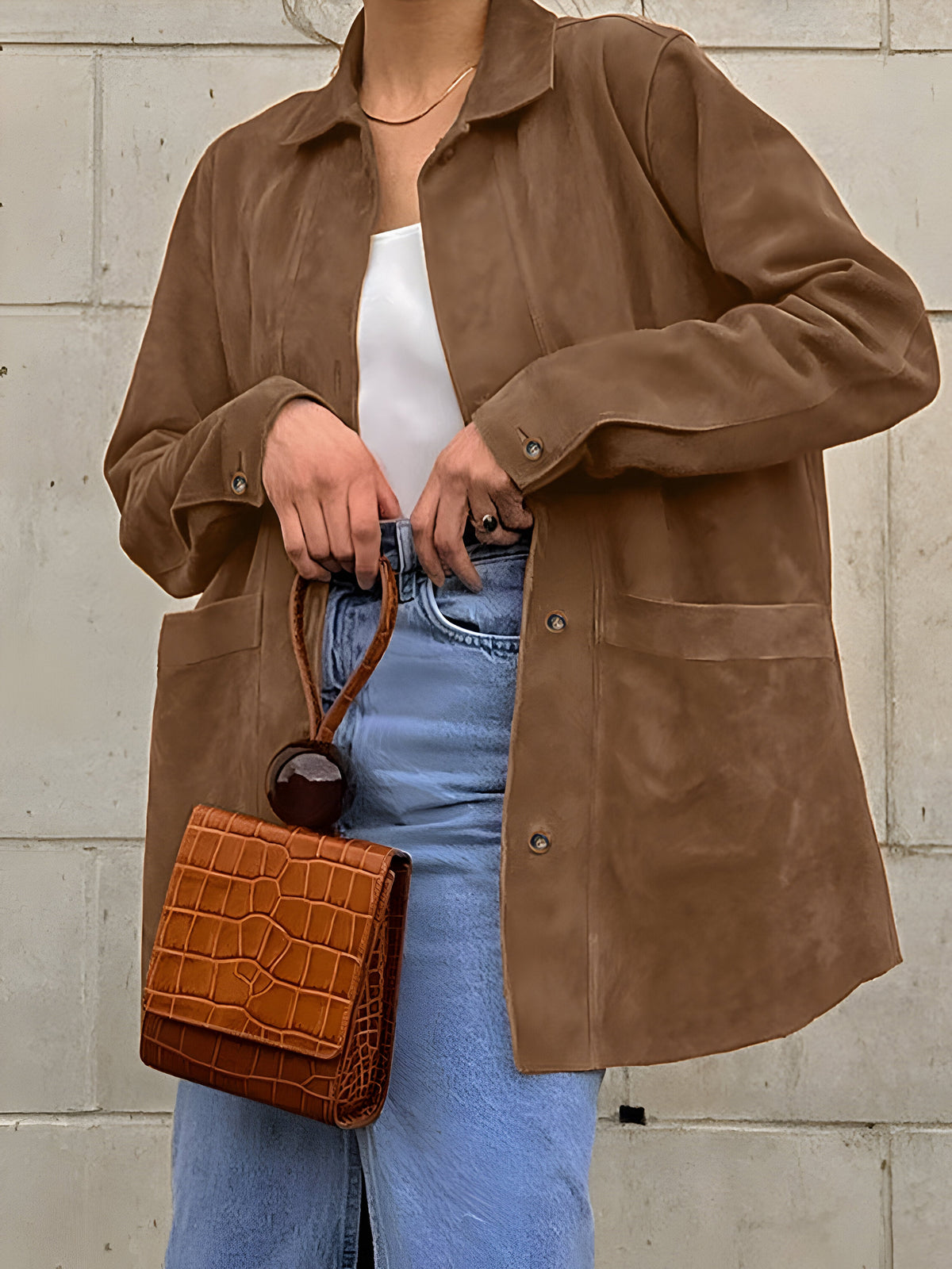 Chic Oversized Suede-Effect Jacket for Women