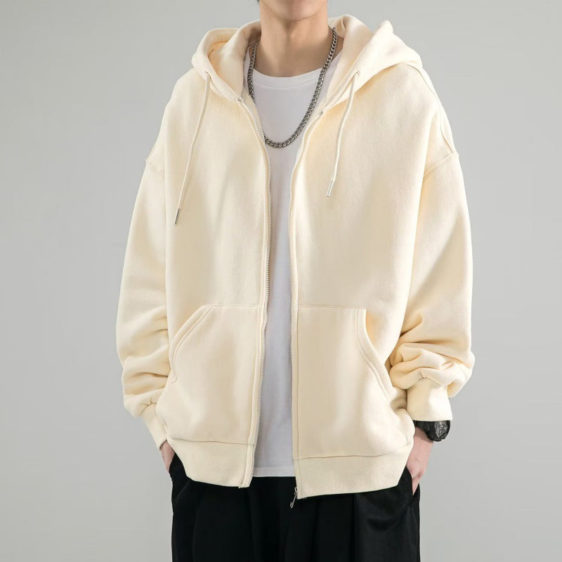 Men's Oversized Double Layer Hoodie Jacket with Full Zip and Kangaroo Pockets