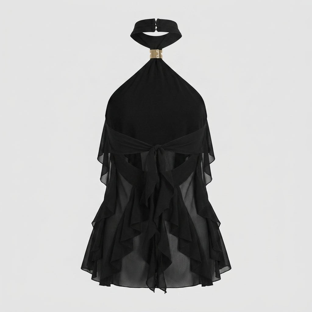 Chiffon Halter Top Ladies Ruffle Formal