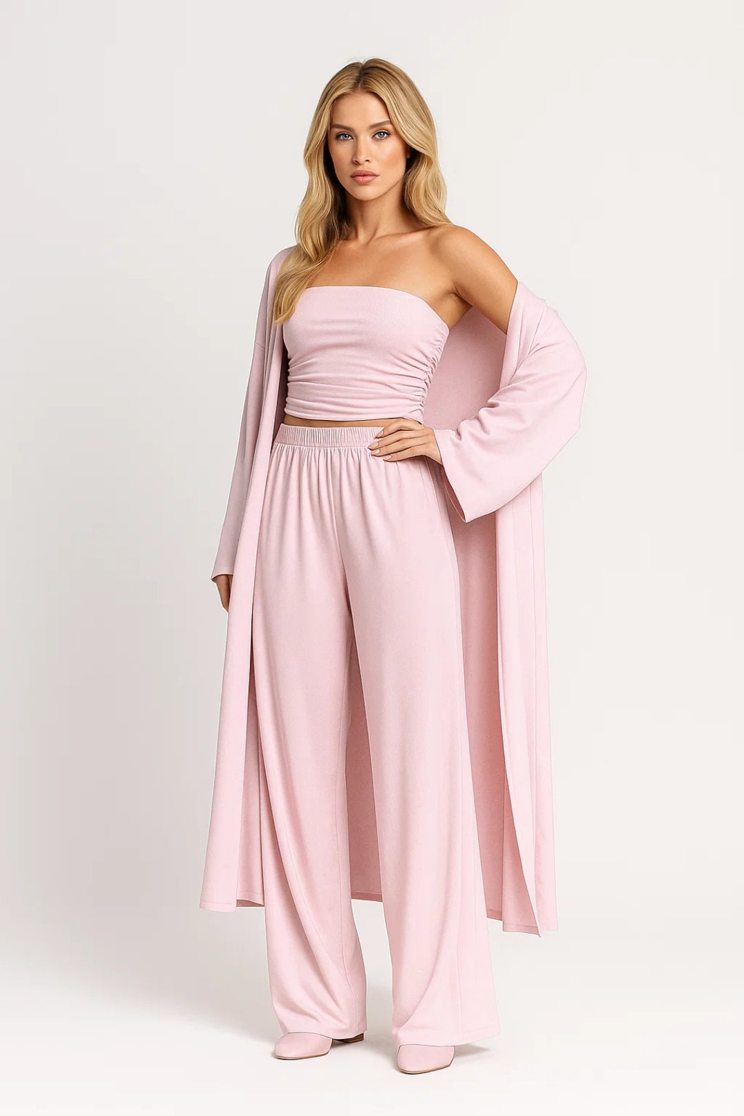 Co-Ord Set Ladies Long Trouser Cardigan Strapless Top