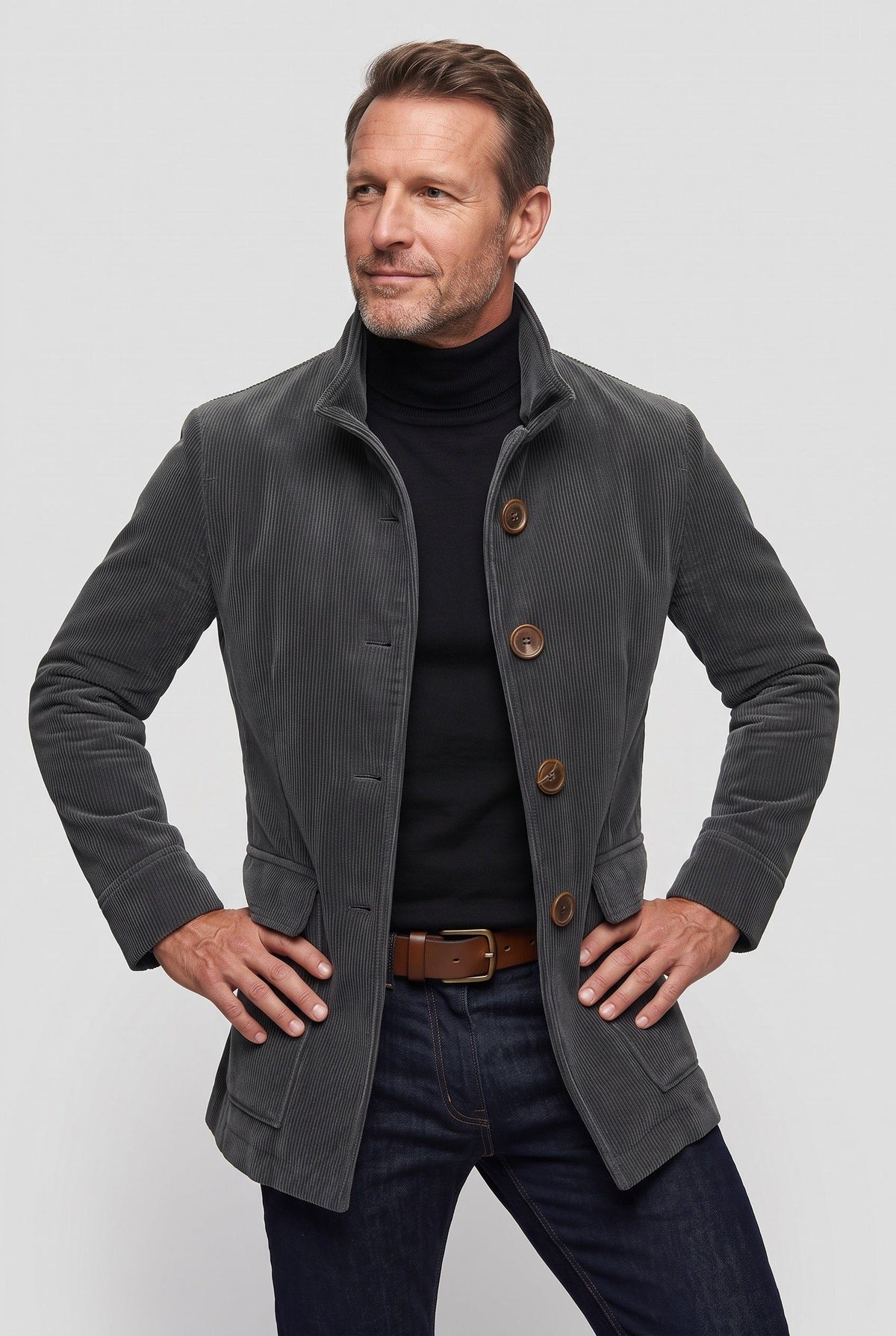 Men's Stand-Up Collar Corduroy Jacket
