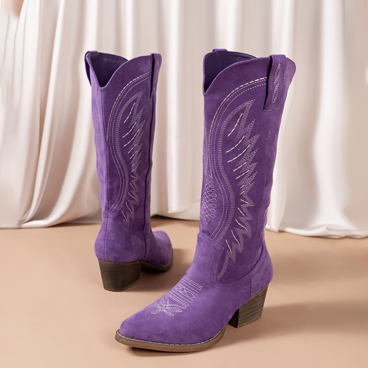 Women's Pointed Toe Cowboy Boots with Block Heel