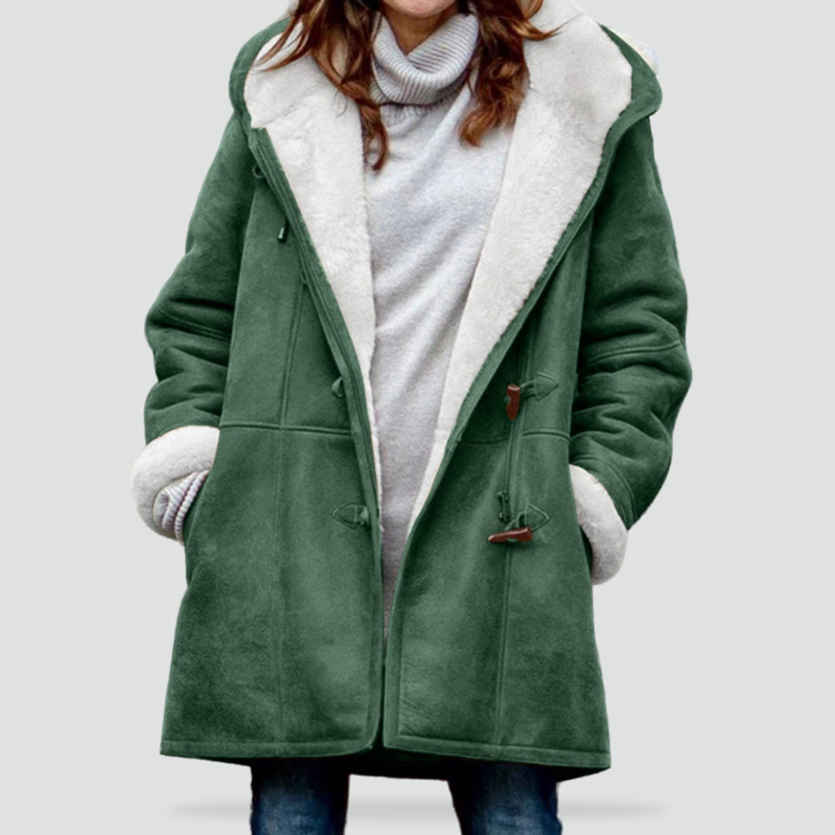Cozy Ladies Duffle Coat with Hood and Warm Lining for Cold Days