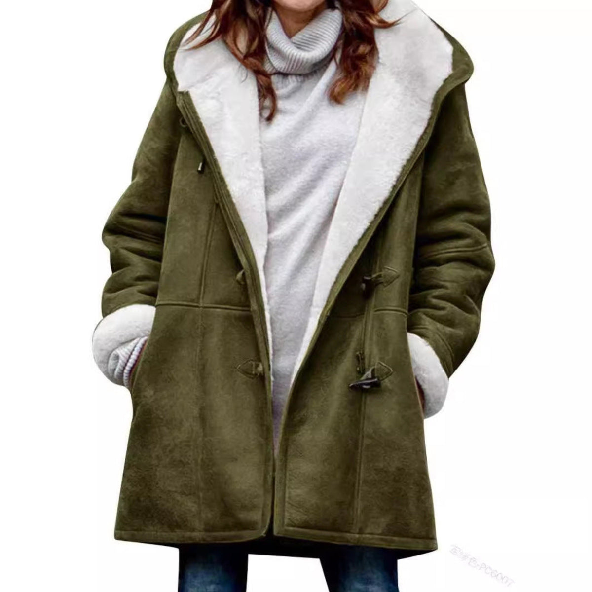 Cozy Ladies Duffle Coat with Hood and Warm Lining for Cold Days